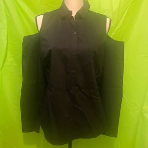 BLACK COLD SHOULDER BLOUSE